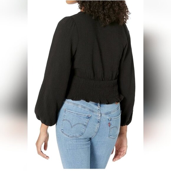 MADEWELL | Womens Lightspun Julianne Smocked-Waist Top Black Gauze SZ XL - Picture 2 of 7